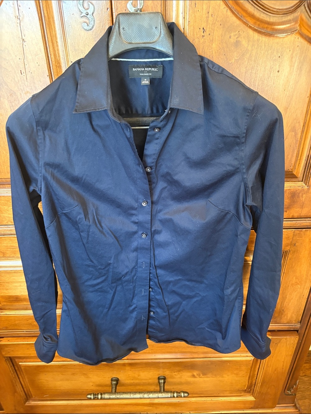 Banana Republic Women's Dark Navy Button-Front Blazer Shirt